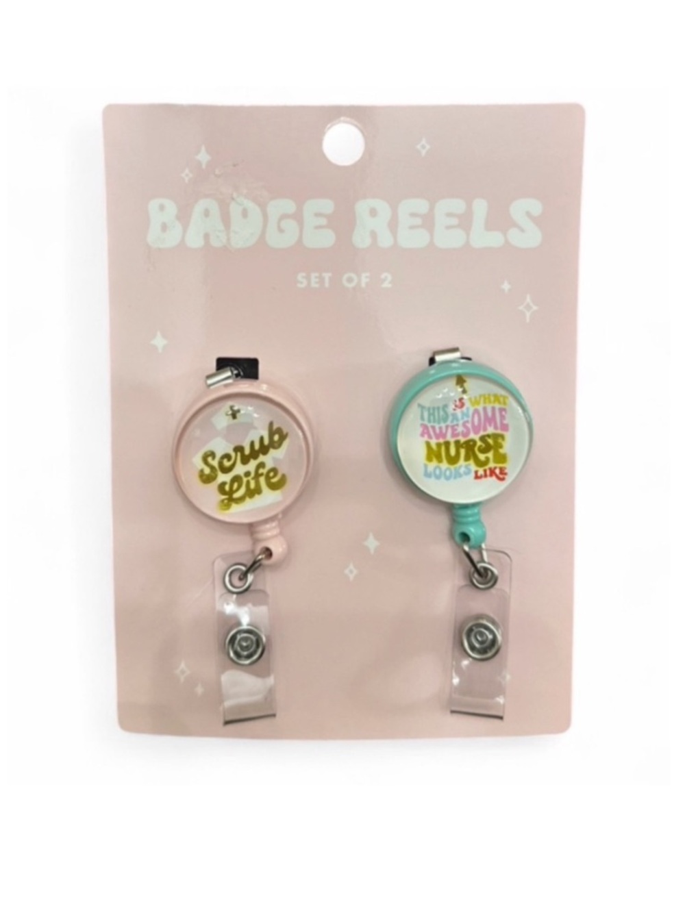 Badge Reel (Set of 2) Retractable Alligator Clip “Scrub Life/Awesome Nurse”(NWT)